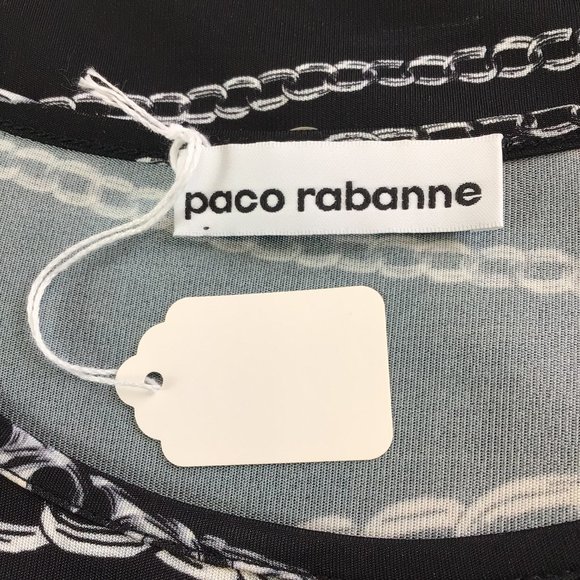PACO RABANNE BLACK / SILVER CHAIN PRINT LONG SLEEVED STRETCH JERSEY TOP - Picture 4 of 5